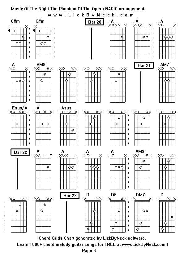 Chord Grids Chart of chord melody fingerstyle guitar song-Music Of The Night-The Phantom Of The Opera-BASIC Arrangement,generated by LickByNeck software.